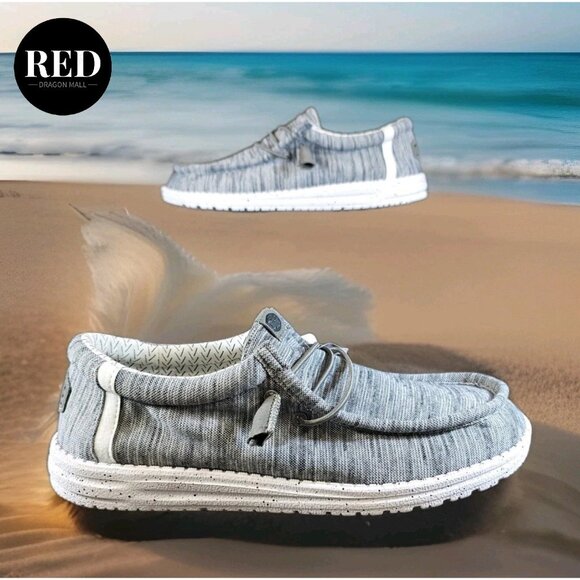 Hey Dude Stone White Gray Wally Stretch Fleece Lightweigth Loafers - Men's Sz 9 - Picture 1 of 14